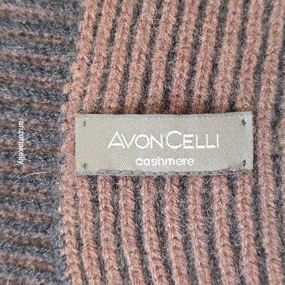 Avon Celli Cashmere Scarf Ribbed Brown & Black - Picture 4 of 9